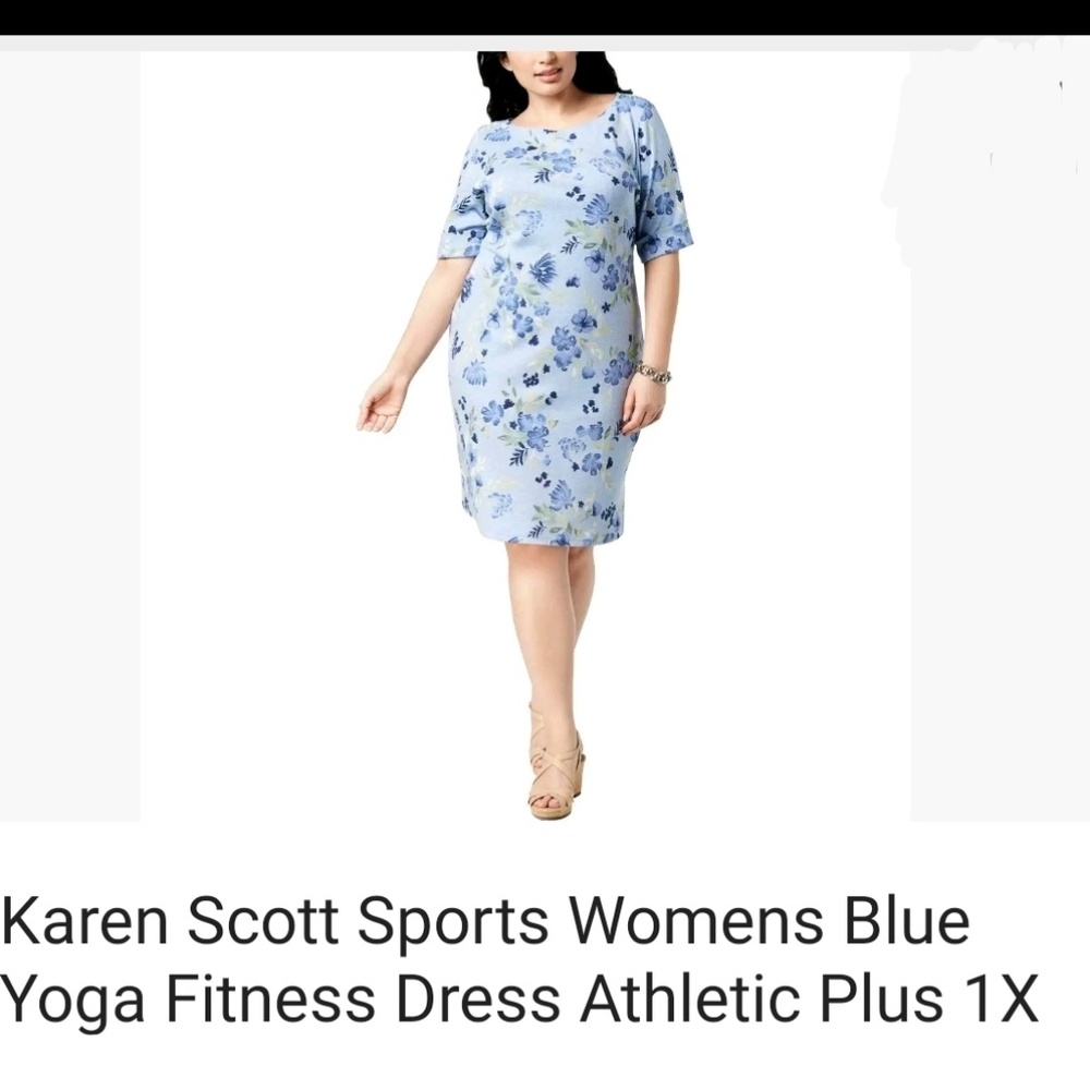 Karen Scott Soft blue floral casual cotton dress - Picture 2 of 4